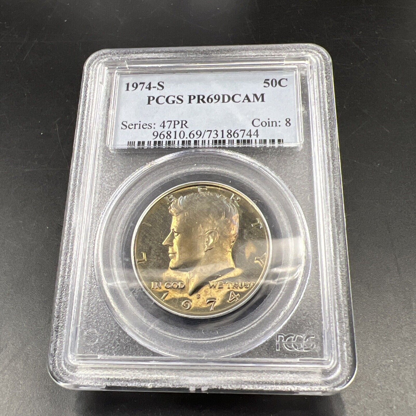 Purple Hair Toner 1974 S Clad Kennedy Proof Half Dollar Coin PCGS PR69 Dcam #744