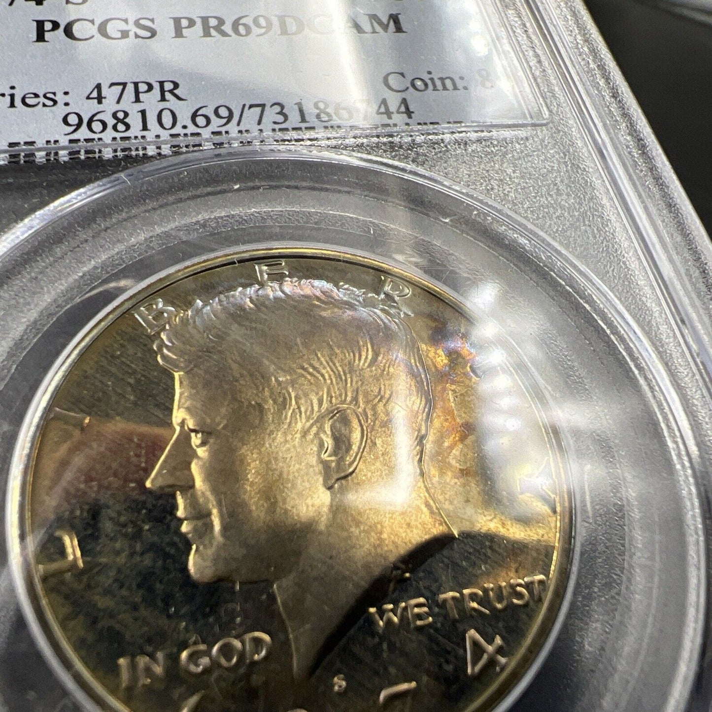 Purple Hair Toner 1974 S Clad Kennedy Proof Half Dollar Coin PCGS PR69 Dcam #744