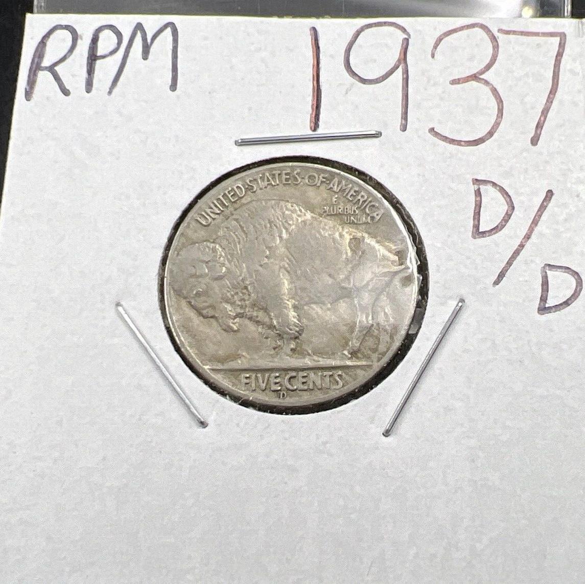 1937 D/D 5c Buffalo Nickel Coin Choice VF Very Fine RPM Variety Coin