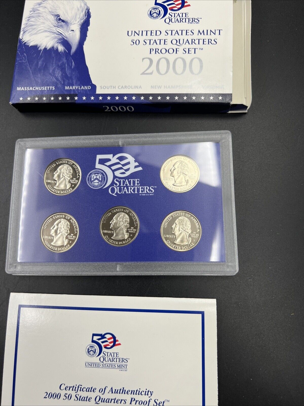 2000 S US Mint Statehood Quarter Proof CLAD 5 Coin Set Box COA OGP