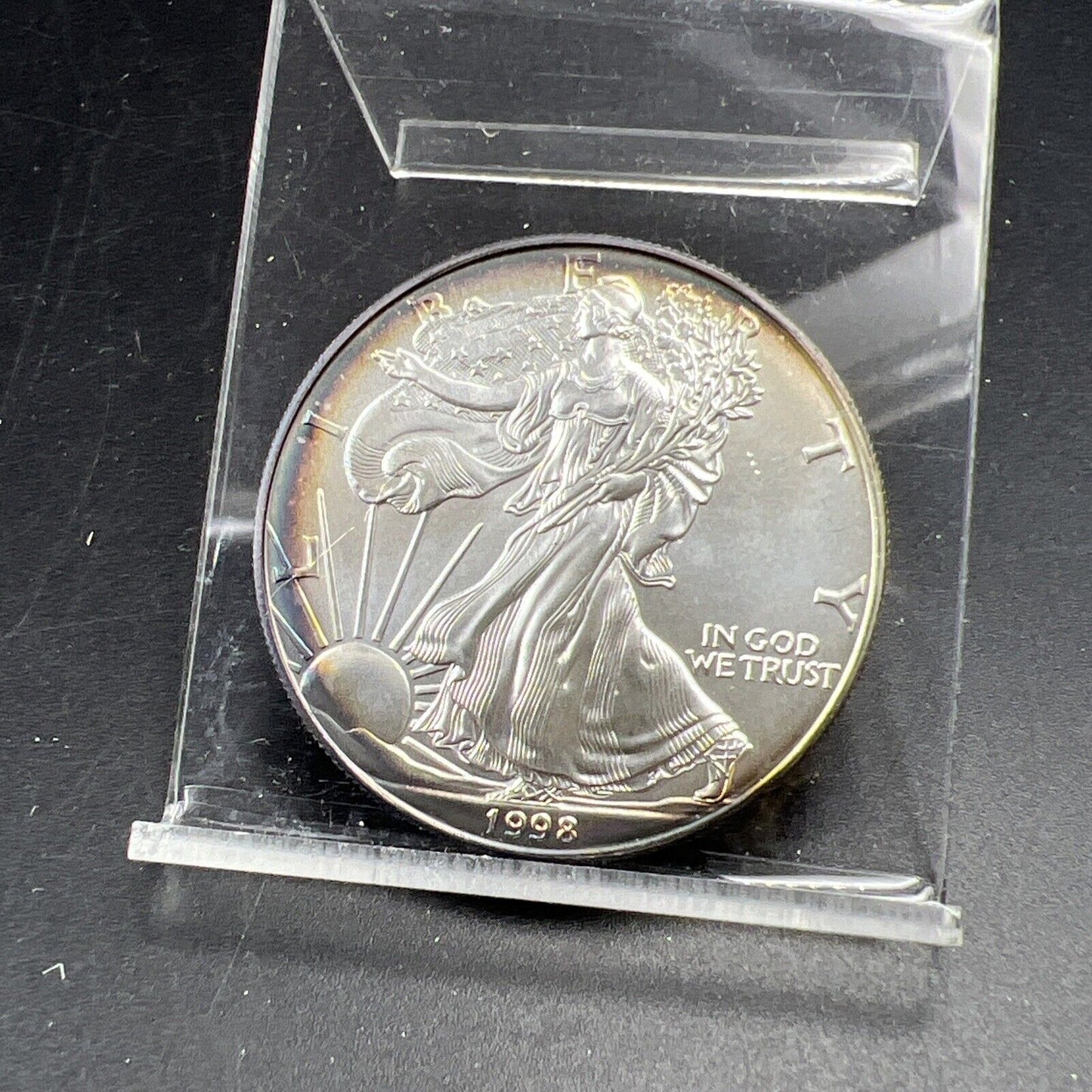 1998 1 Oz ASE American Silver Eagle Coin Gem BU UNC Neat Nice Toning Toner
