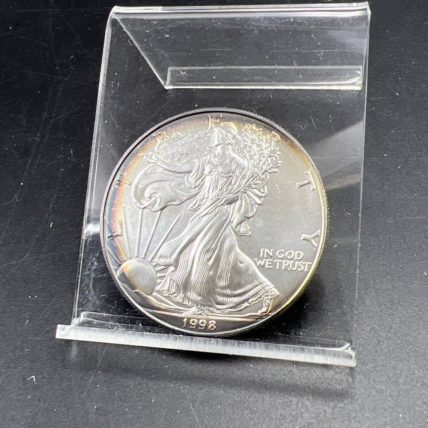 1998 1 Oz ASE American Silver Eagle Coin Gem BU UNC Neat Nice Toning Toner