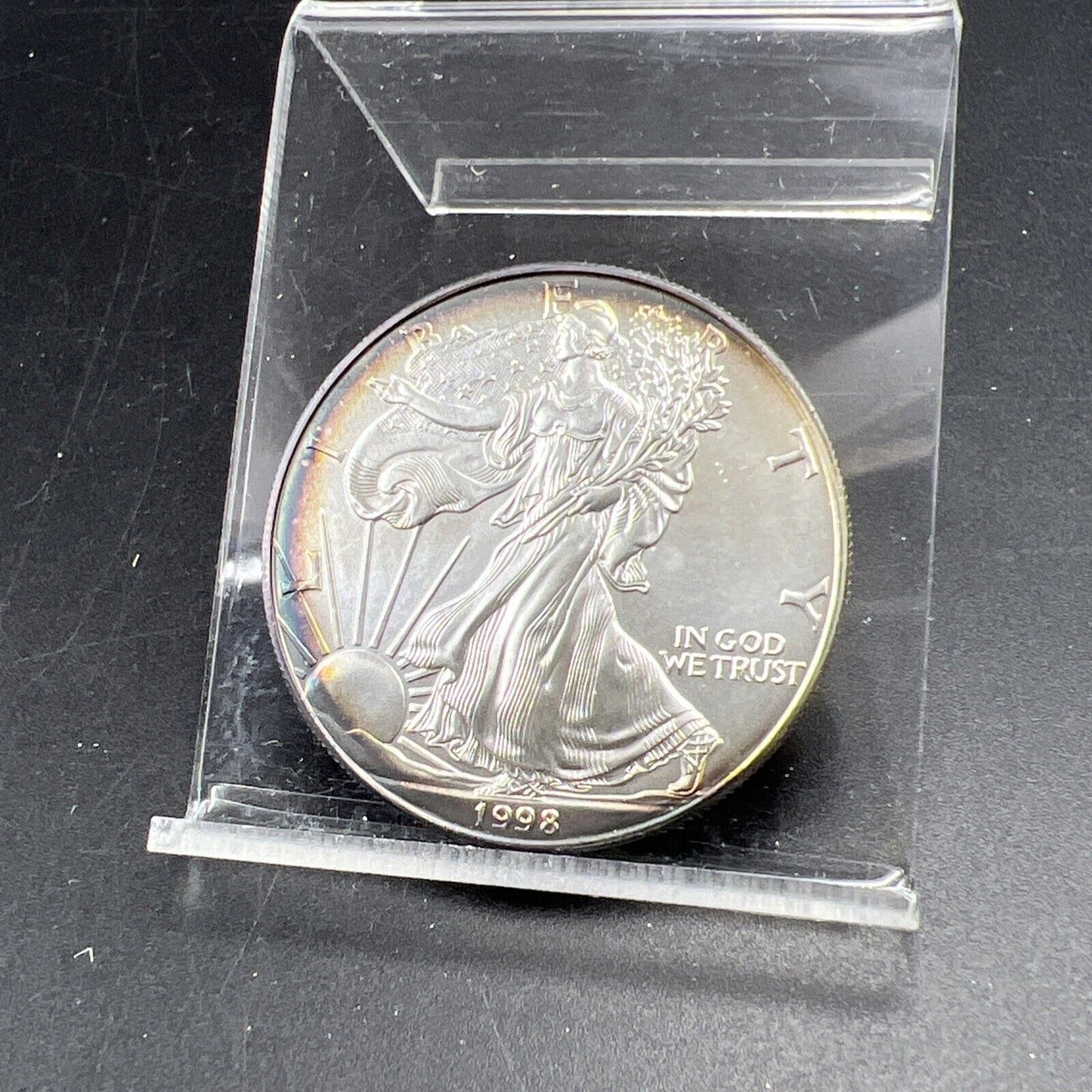 1998 1 Oz ASE American Silver Eagle Coin Gem BU UNC Neat Nice Toning Toner