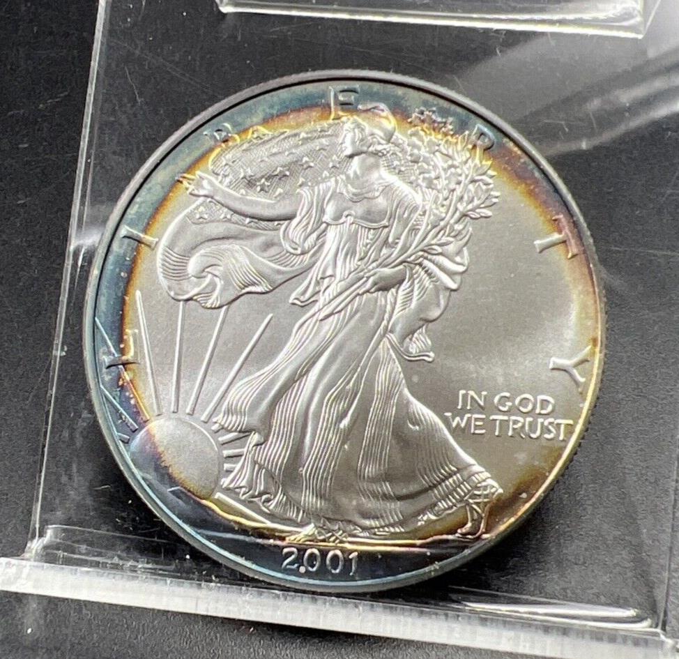 2001 1 Oz ASE American Silver Eagle Coin Gem BU UNC PQ Toning Toner Obverse