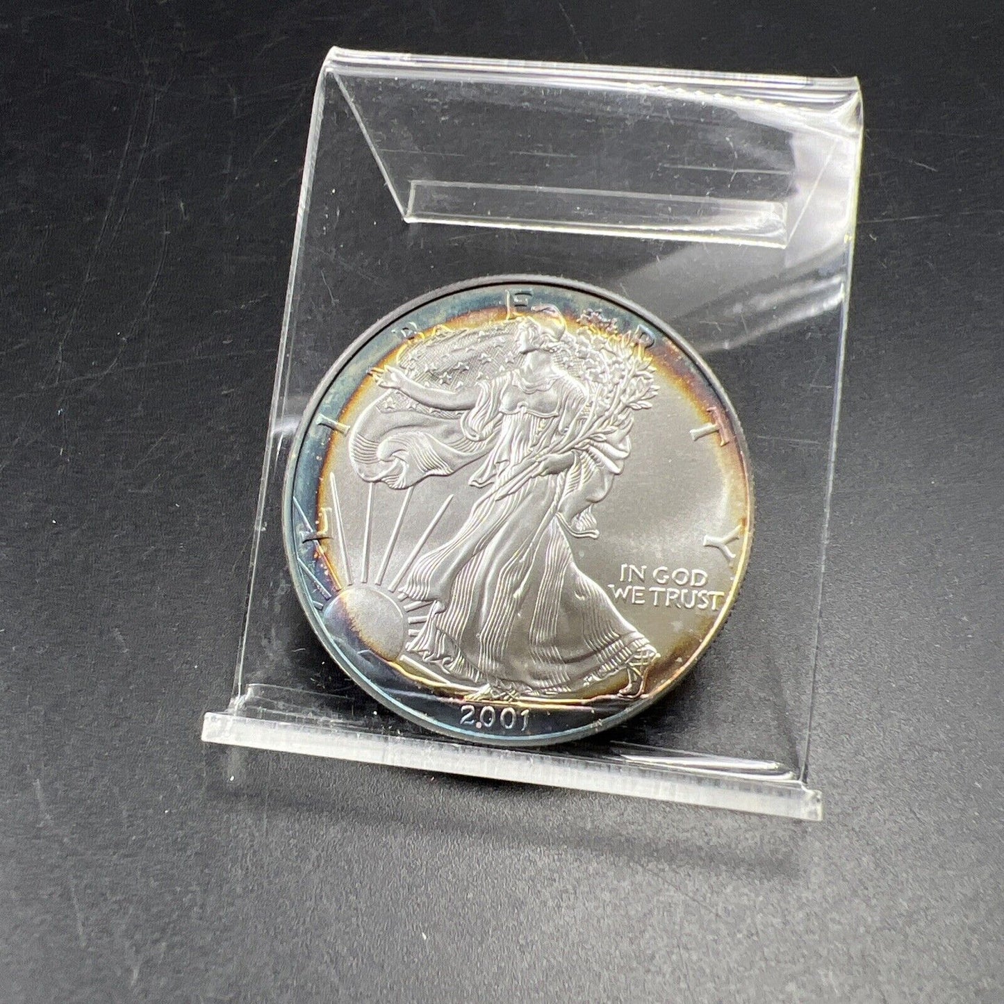 2001 1 Oz ASE American Silver Eagle Coin Gem BU UNC PQ Toning Toner Obverse
