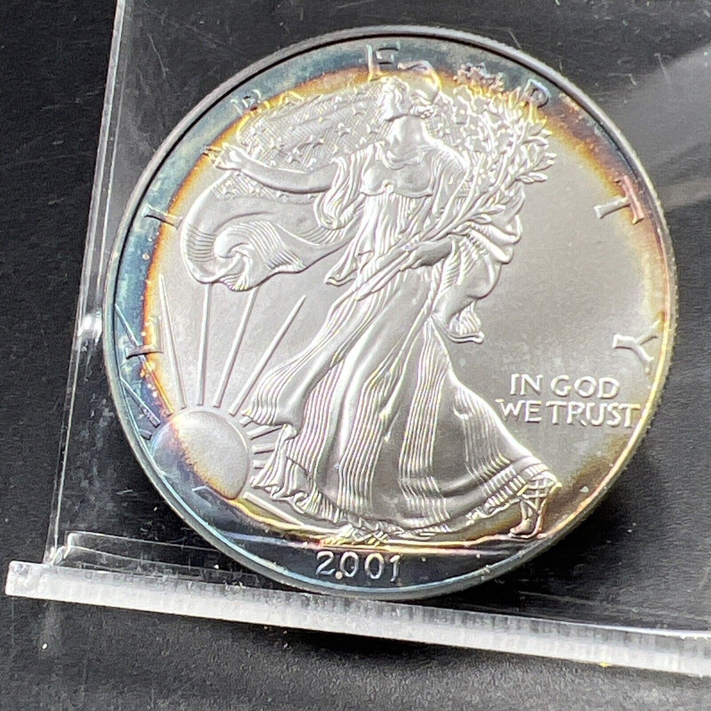 2001 1 Oz ASE American Silver Eagle Coin Gem BU UNC PQ Toning Toner Obverse