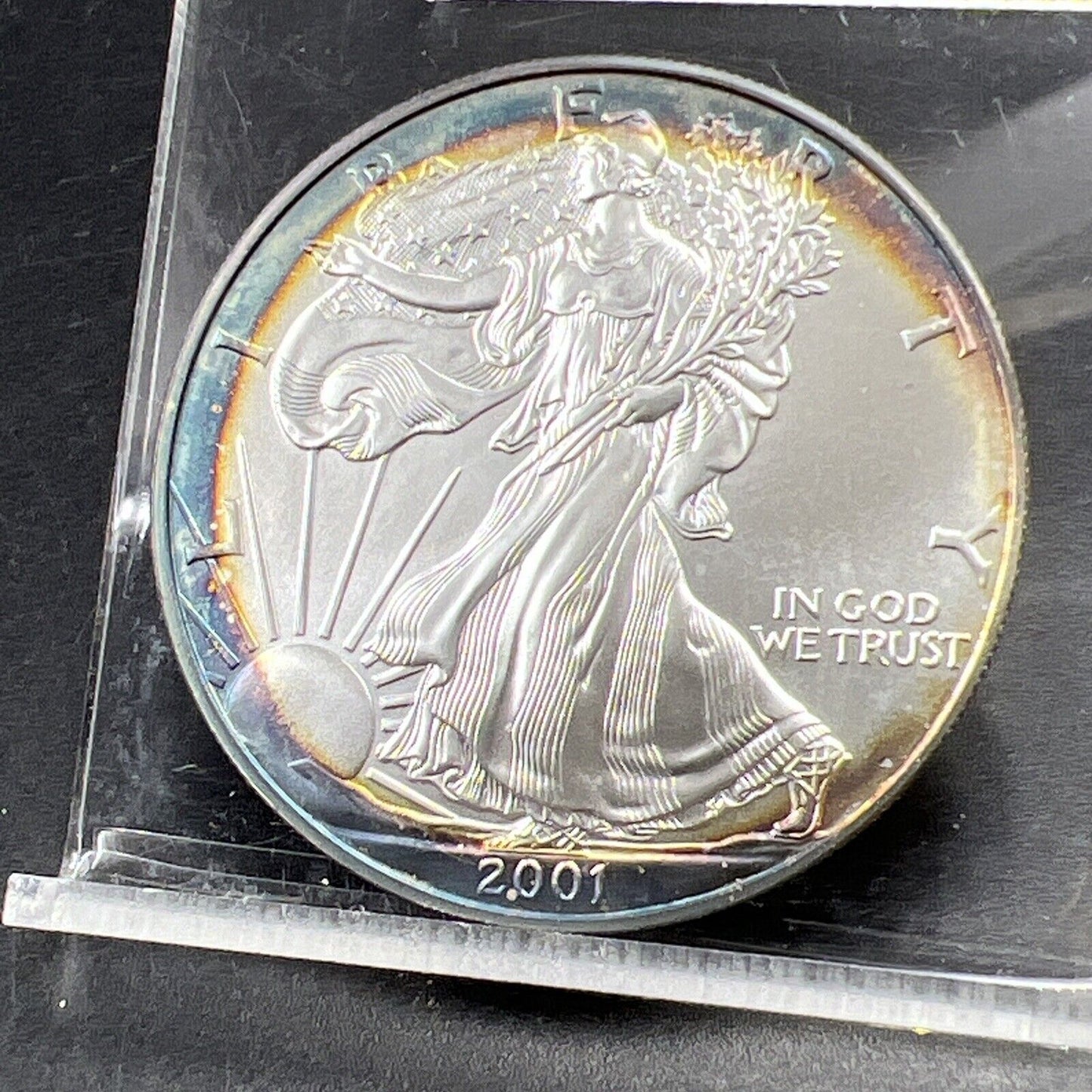 2001 1 Oz ASE American Silver Eagle Coin Gem BU UNC PQ Toning Toner Obverse