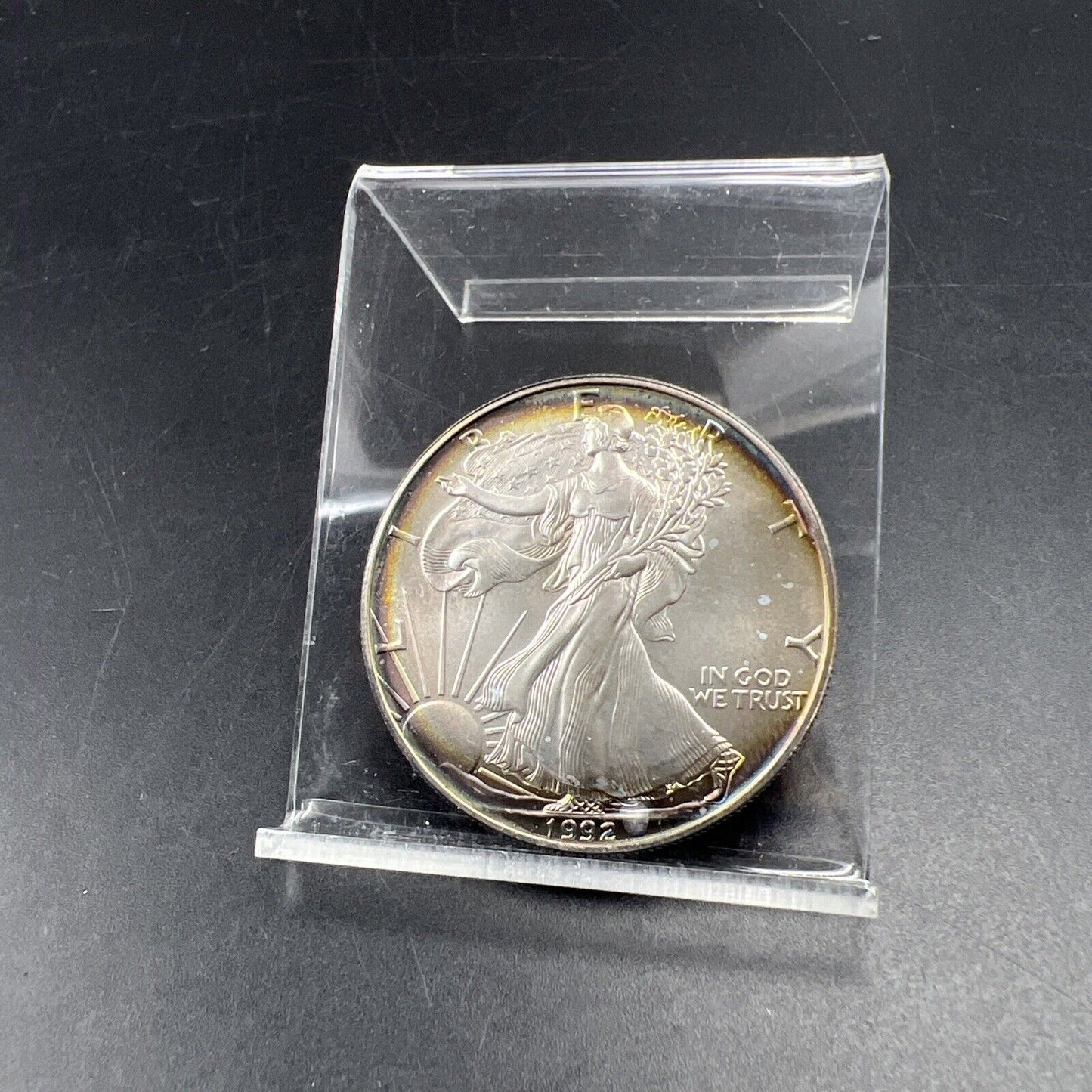 1992 1 Oz ASE American Silver Eagle Coin Gem BU UNC Neat Nice Toning Toner