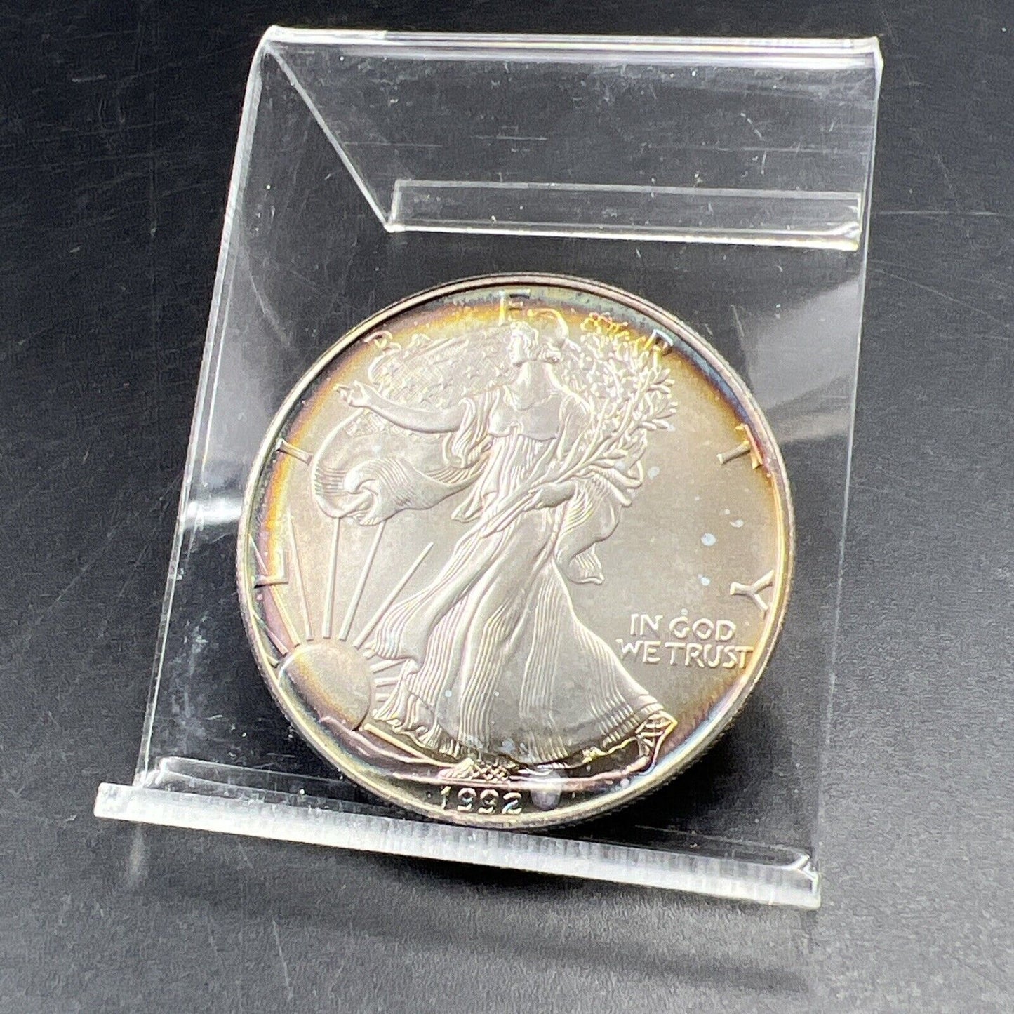 1992 1 Oz ASE American Silver Eagle Coin Gem BU UNC Neat Nice Toning Toner
