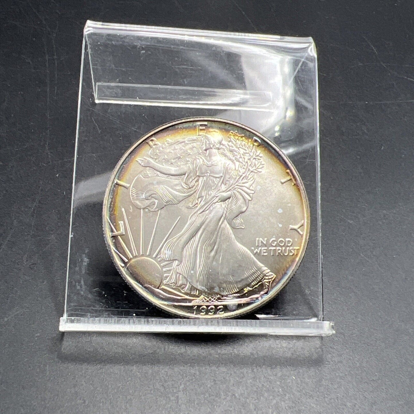 1992 1 Oz ASE American Silver Eagle Coin Gem BU UNC Neat Nice Toning Toner