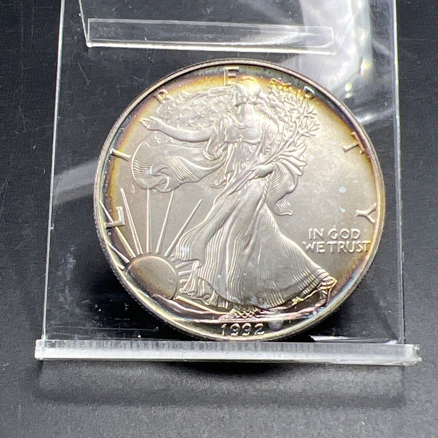 1992 1 Oz ASE American Silver Eagle Coin Gem BU UNC Neat Nice Toning Toner