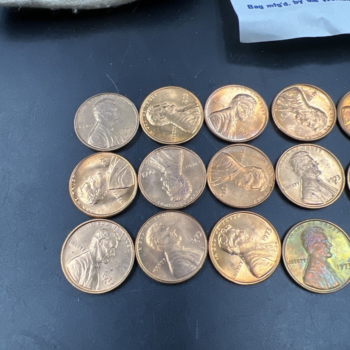5 Sets of 1973 P D S 1c in Cloth Bag - 15 BU UNC Lincoln Memorial cent coins