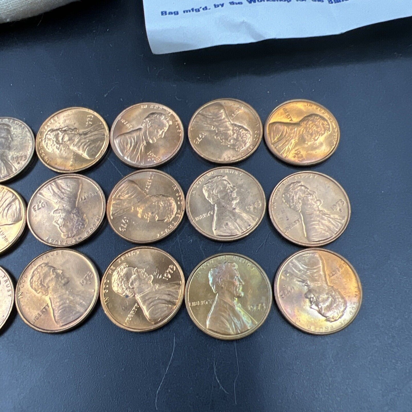 5 Sets of 1973 P D S 1c in Cloth Bag - 15 BU UNC Lincoln Memorial cent coins