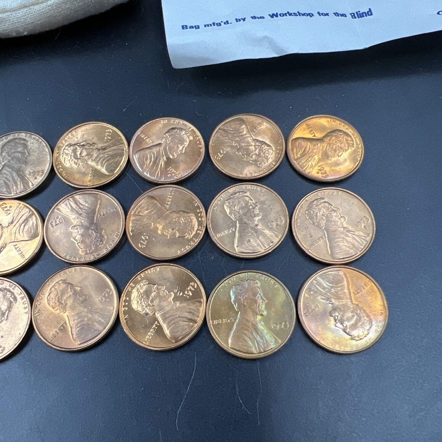 5 Sets of 1973 P D S 1c in Cloth Bag - 15 BU UNC Lincoln Memorial cent coins