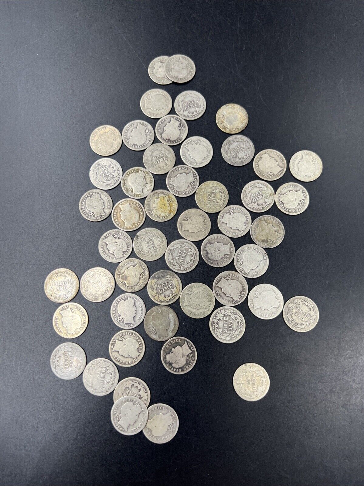 Barber 90% Silver Dimes 50 Coin Cull / AG - Very Circ 50 coin Roll #J
