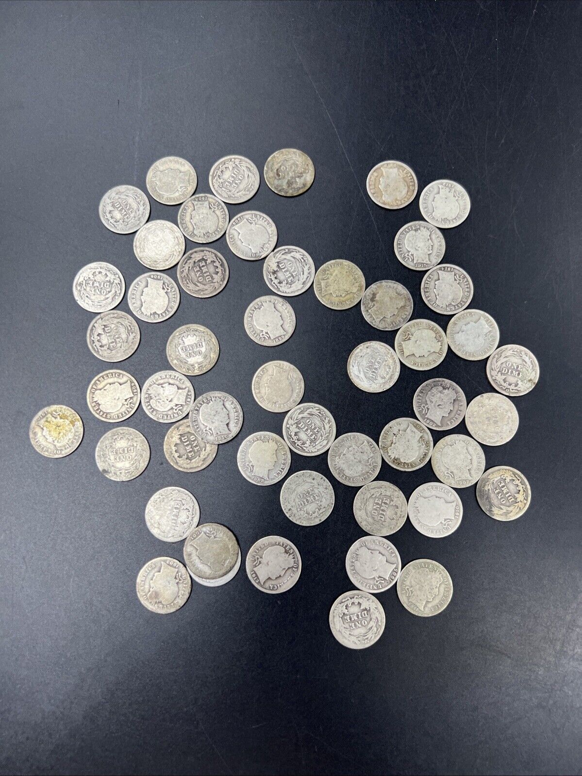 Barber 90% Silver Dimes 50 Coin Cull / AG - Very Circ 50 coin Roll #J