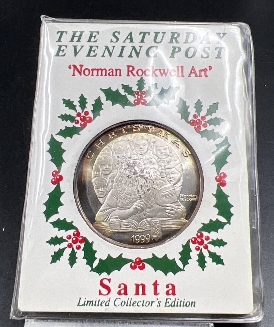 1999 Norman Rockwell Art Christmas 20 Grams .999 Fine Silver Round CH Proof