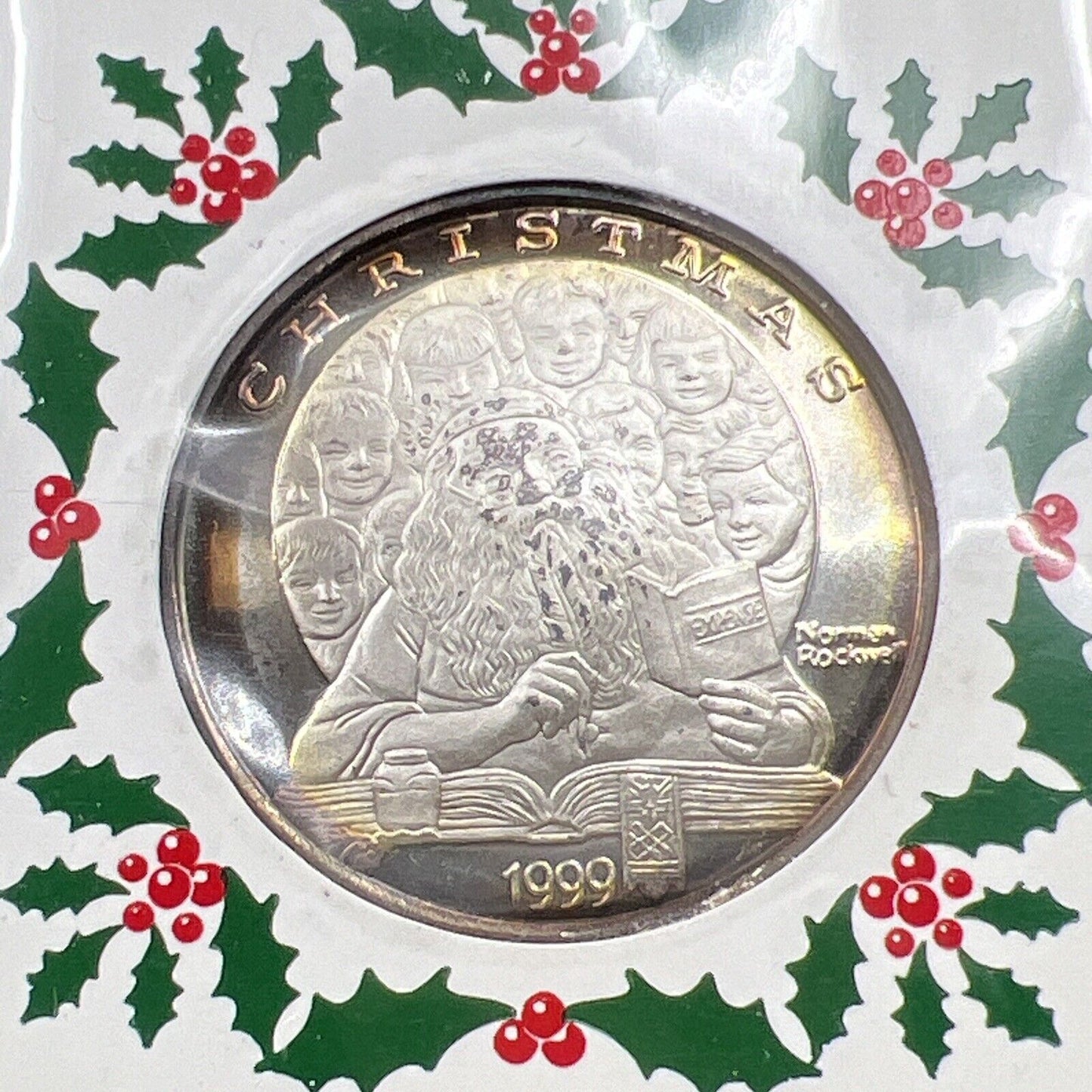 1999 Norman Rockwell Art Christmas 20 Grams .999 Fine Silver Round CH Proof