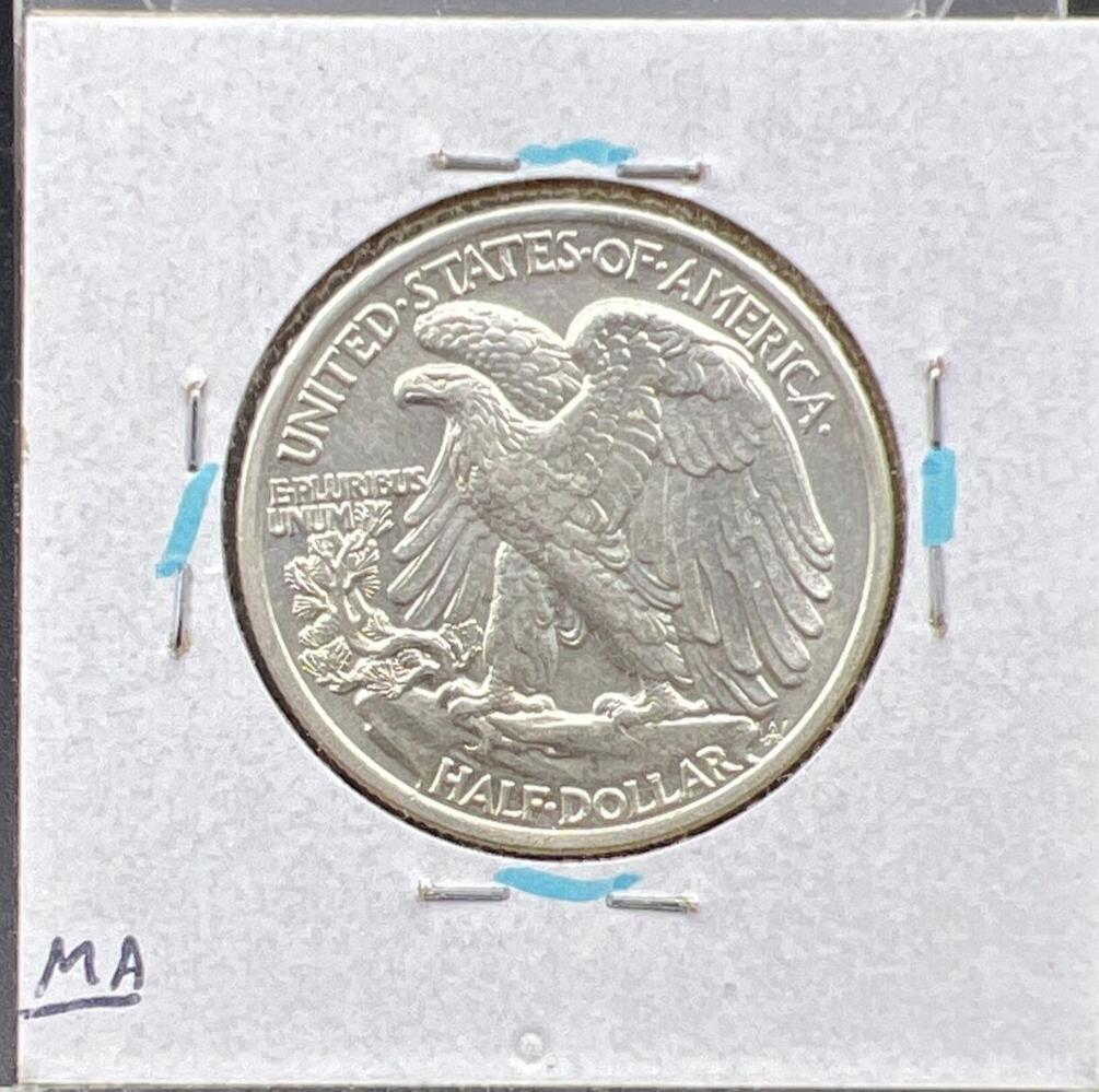 1937 P 50c Walking Liberty Silver Half Dollar UNC Details OBV Scratch