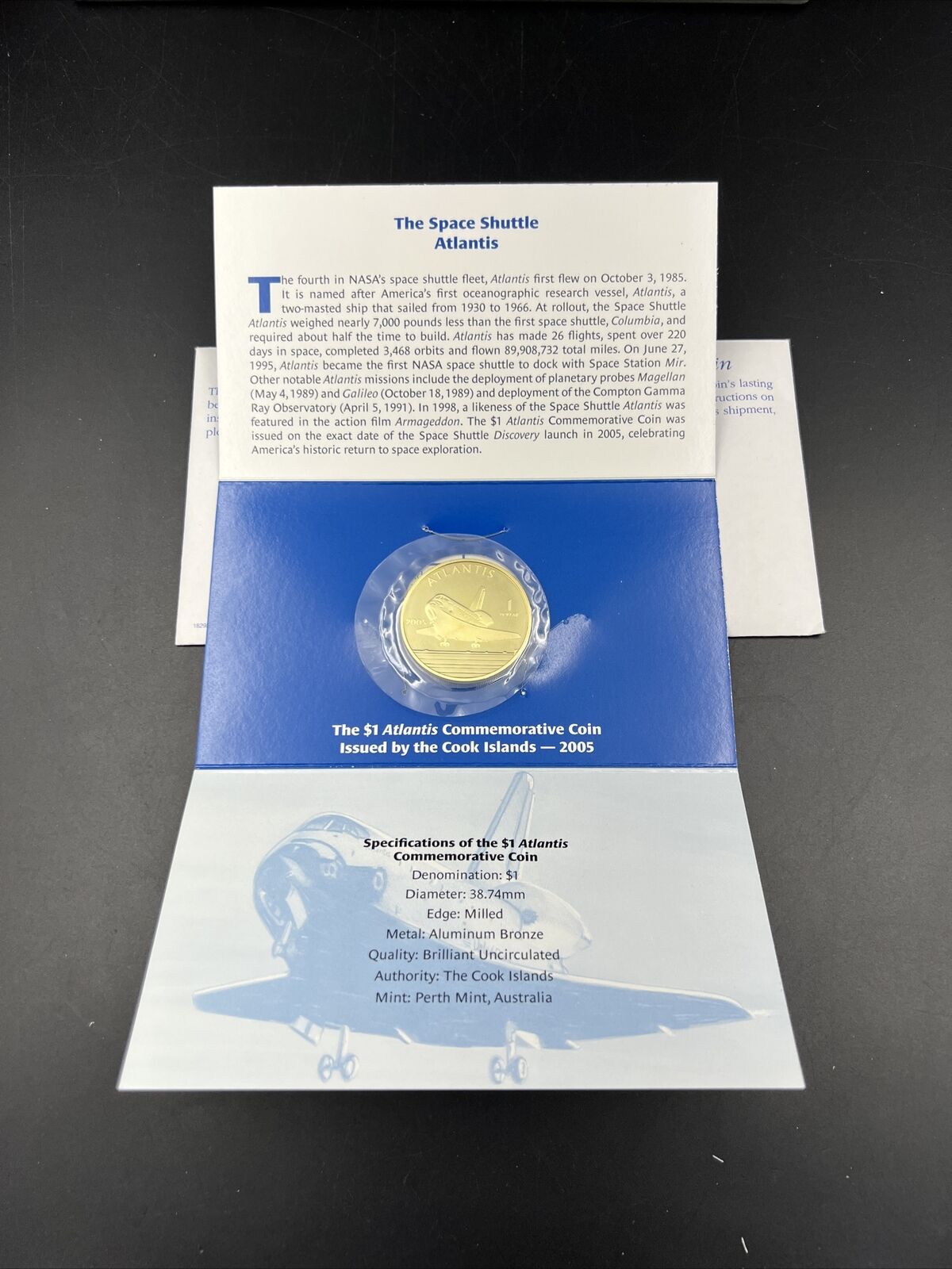 2005 Space Shuttle Atlantis Cook Islands 1 One Dollar Bronze Coin Proof Like