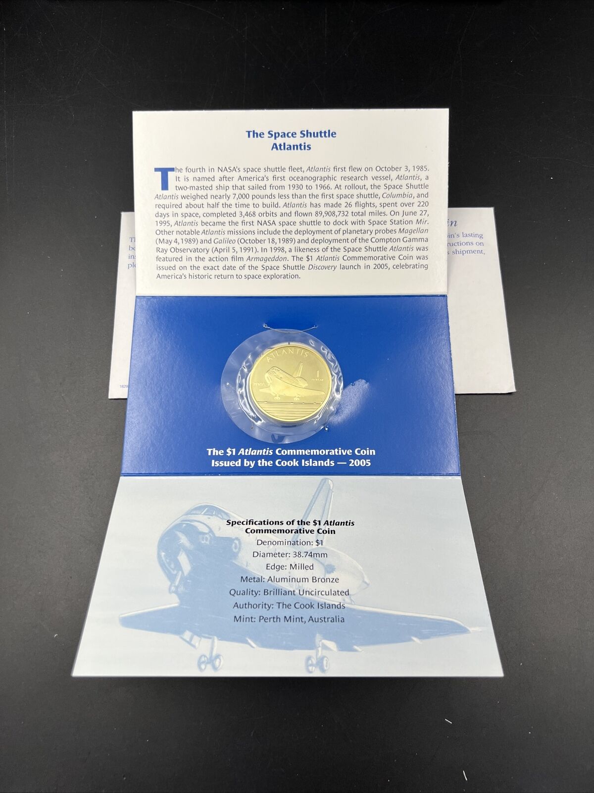 2005 Space Shuttle Atlantis Cook Islands 1 One Dollar Bronze Coin Proof Like