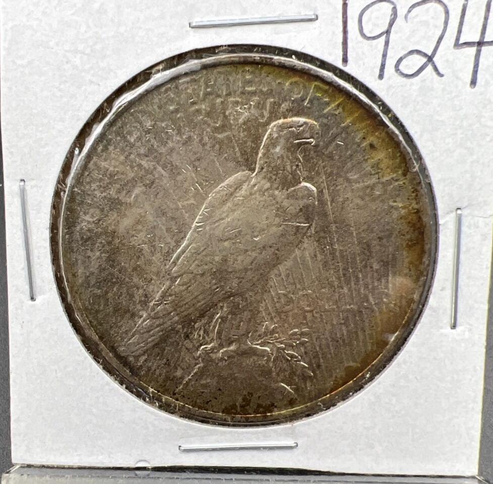 1924 P $1 Peace Silver Dollar Coin Choice VF Neat Toning Reverse