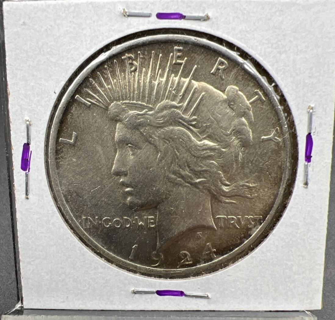 1924 P $1 Peace Silver Dollar Coin Choice VF Neat Toning Reverse