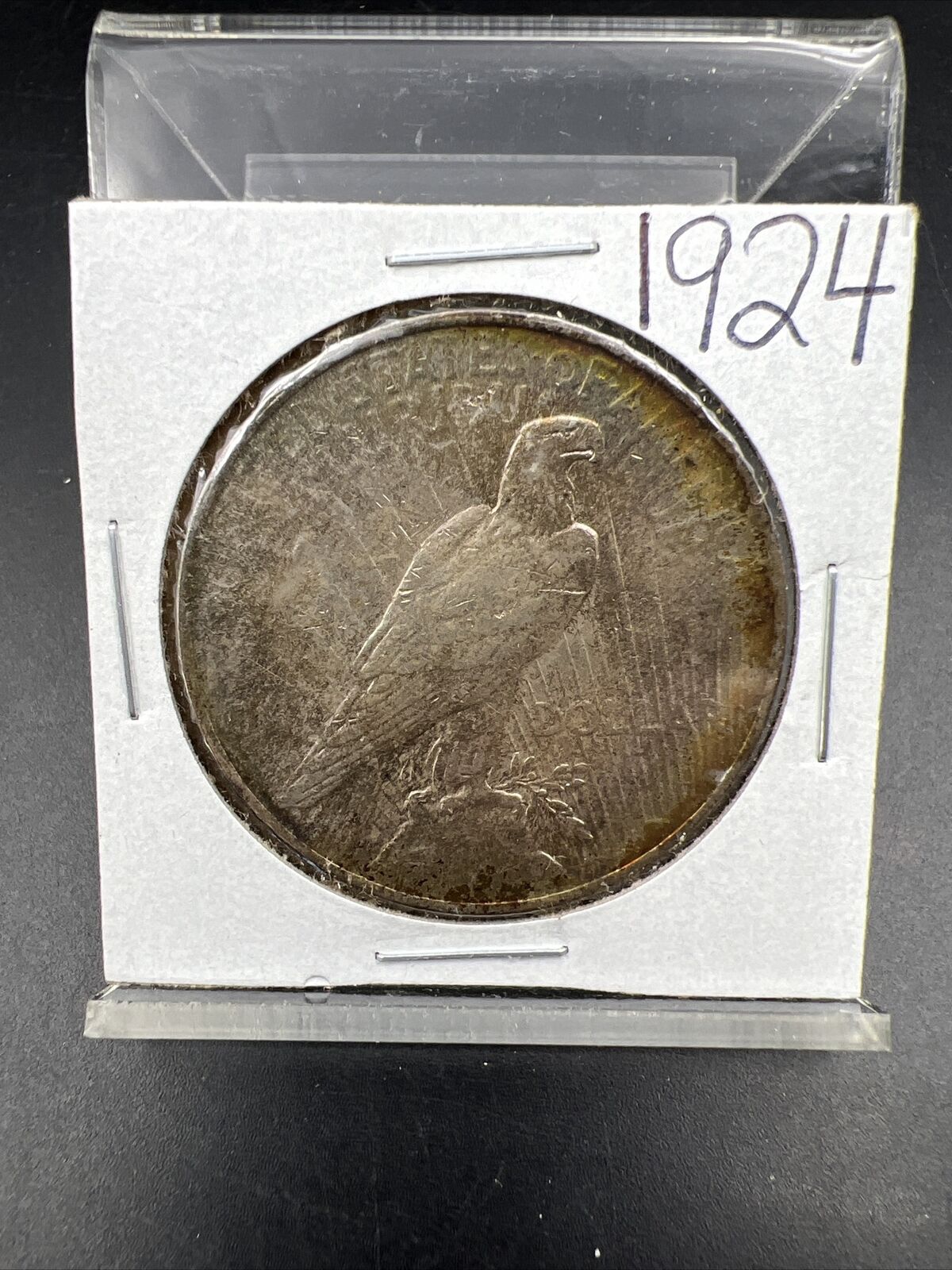 1924 P $1 Peace Silver Dollar Coin Choice VF Neat Toning Reverse