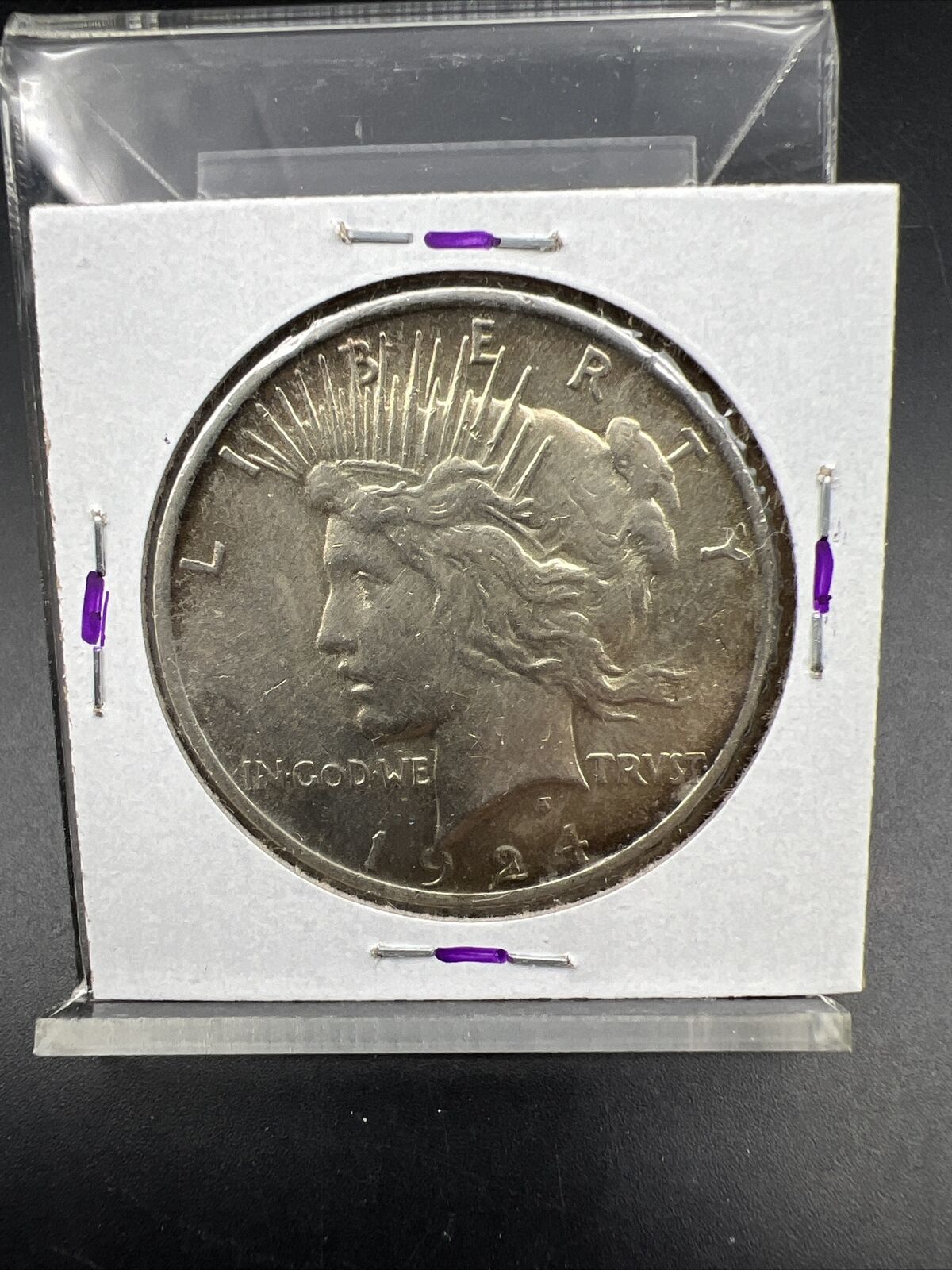 1924 P $1 Peace Silver Dollar Coin Choice VF Neat Toning Reverse