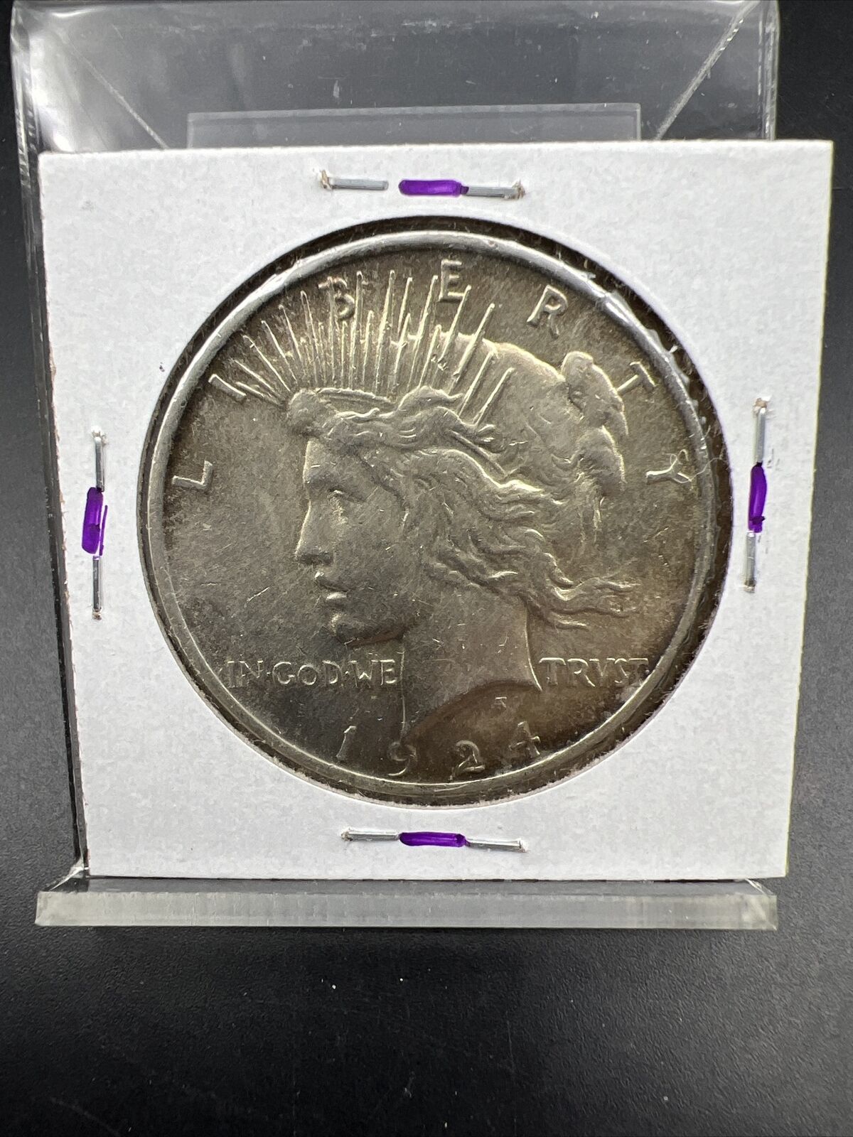 1924 P $1 Peace Silver Dollar Coin Choice VF Neat Toning Reverse