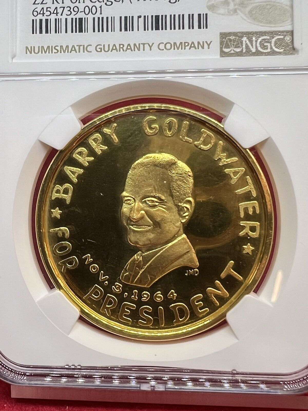 1964 41.6 Gram Solid 22k Gold Barry Goldwater Medal NGC PF64 UCAM TOP POP