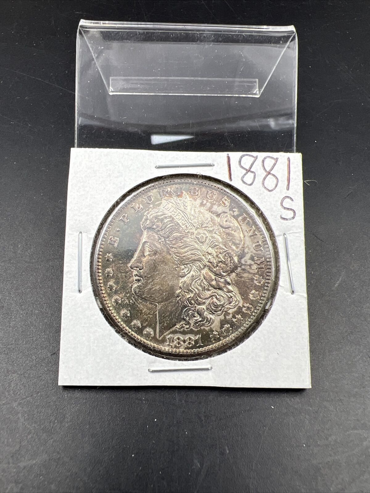 1881 S $1 Morgan silver Dollar Coin Choice AU About UNC Toned Obverse