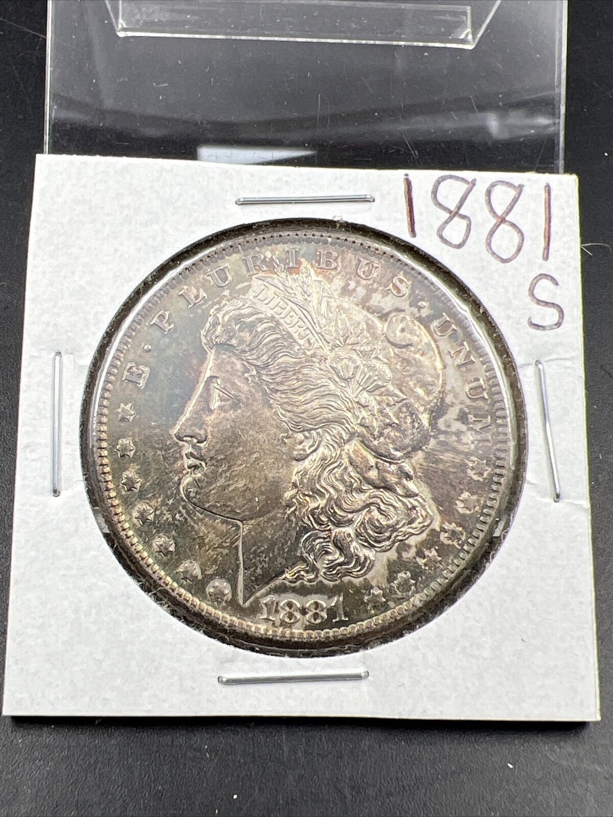 1881 S $1 Morgan silver Dollar Coin Choice AU About UNC Toned Obverse