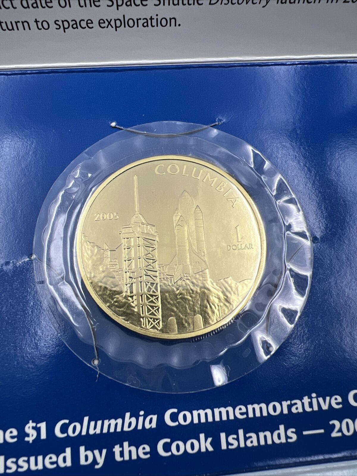 2005 Space Shuttle Columbia Cook Islands 1 One Dollar Bronze Coin Proof Like