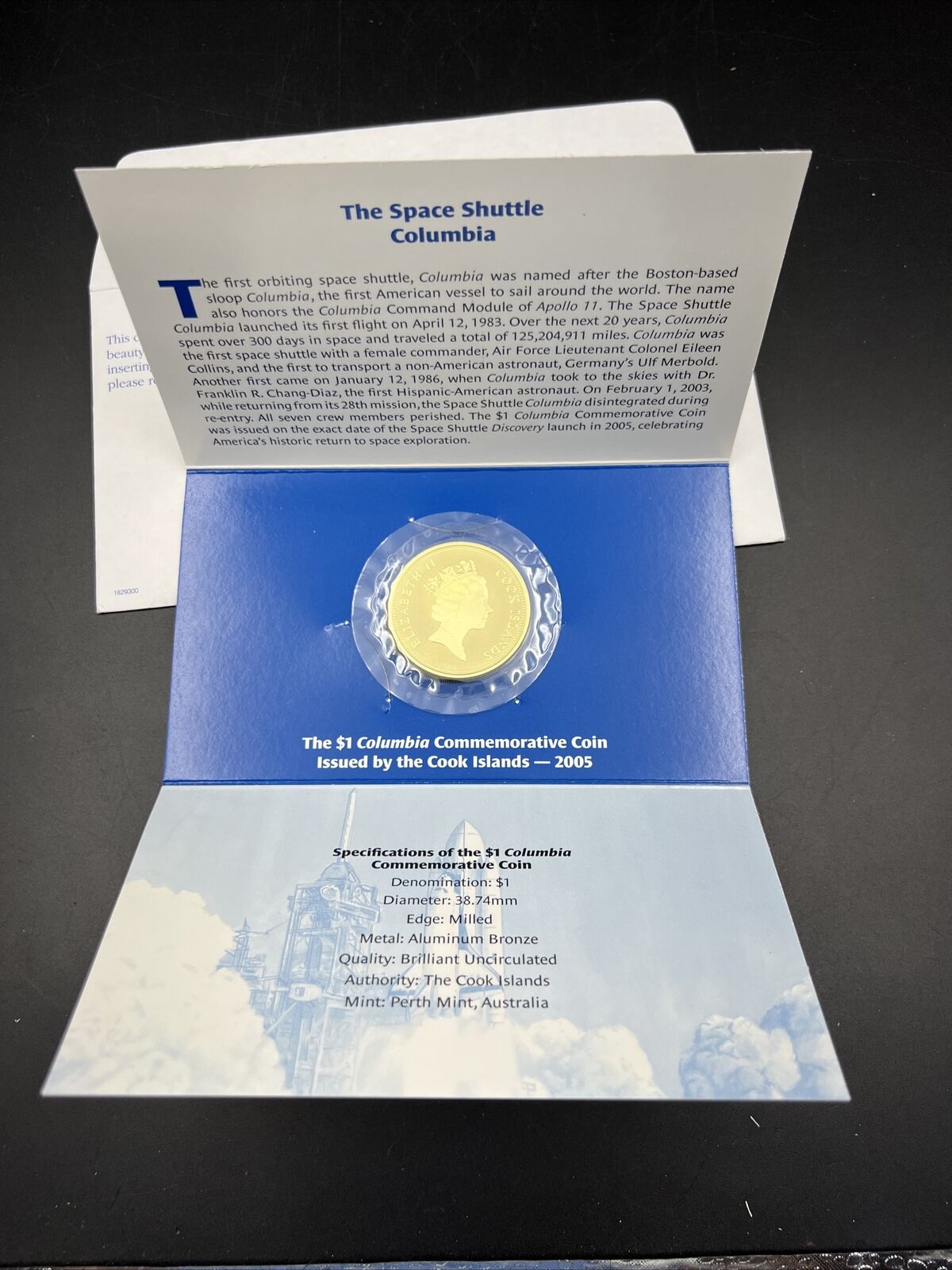 2005 Space Shuttle Columbia Cook Islands 1 One Dollar Bronze Coin Proof Like