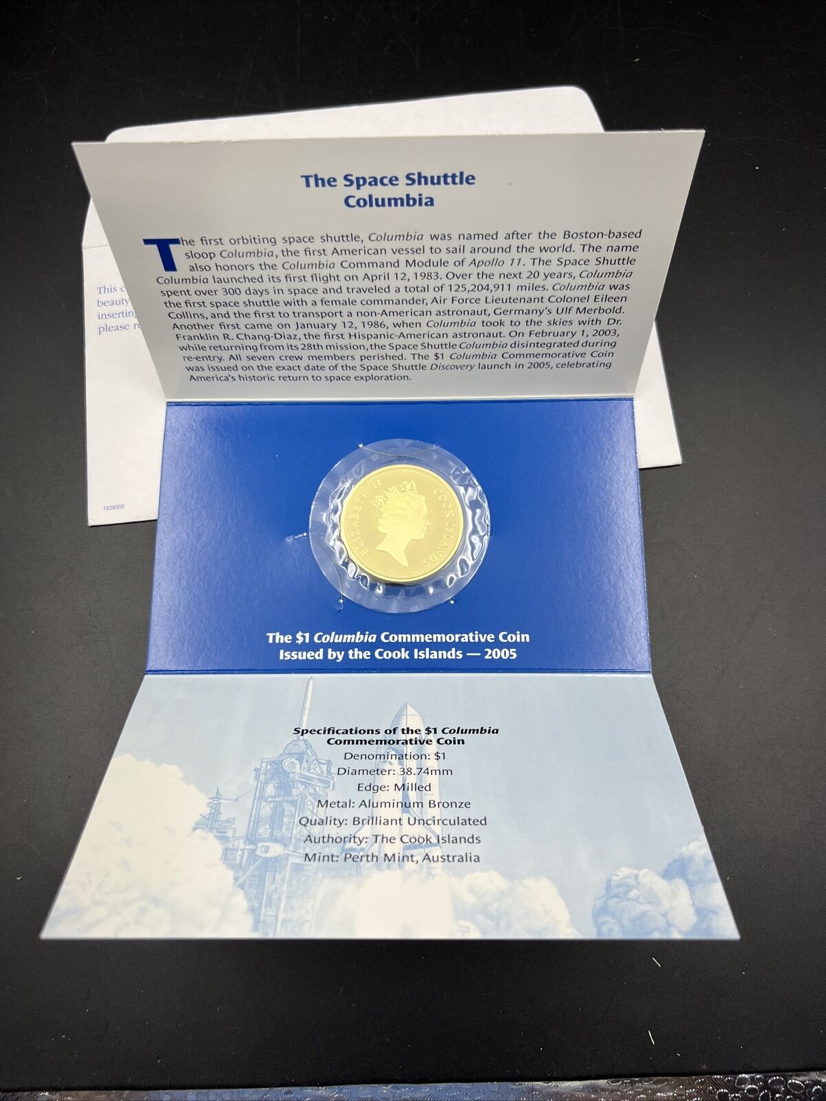 2005 Space Shuttle Columbia Cook Islands 1 One Dollar Bronze Coin Proof Like