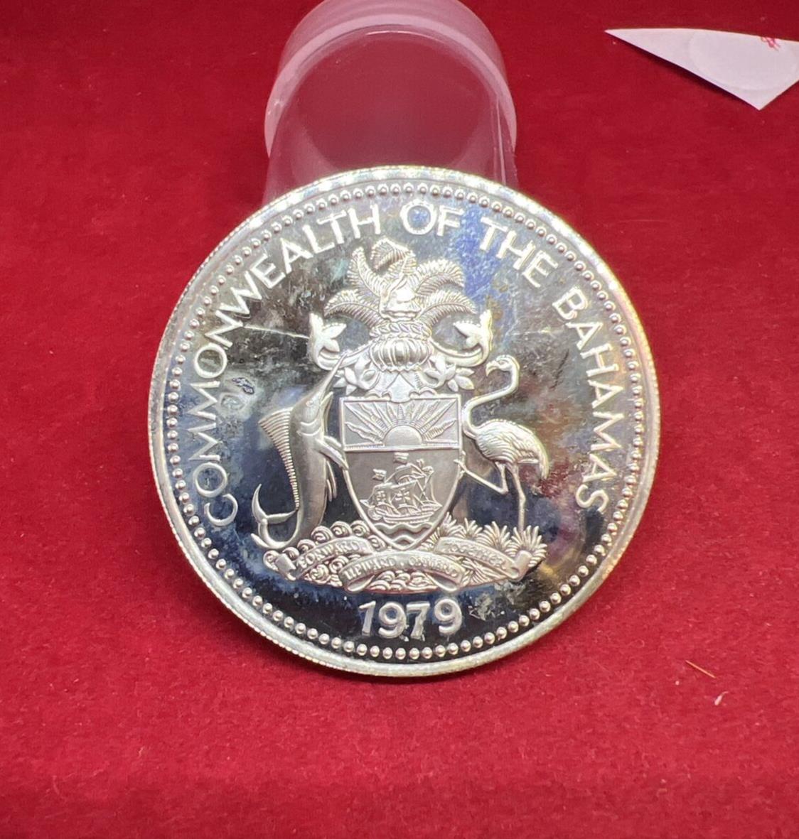 1979 FM Bahamas Five $5 Dollars Choice Proof Silver Coin Reeded Edge