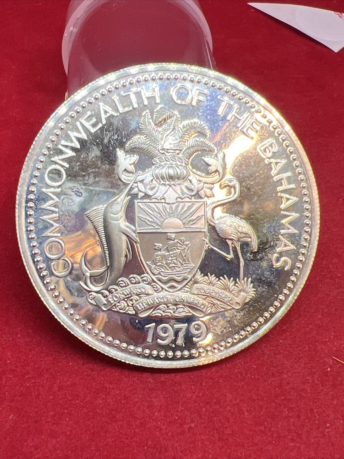 1979 FM Bahamas Five $5 Dollars Choice Proof Silver Coin Reeded Edge