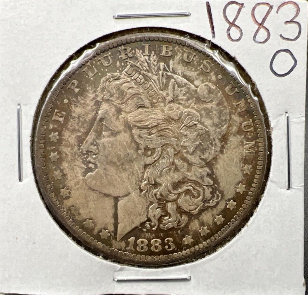 1883 O $1 Morgan silver Dollar Coin AU About UNC Neat Toning Toner