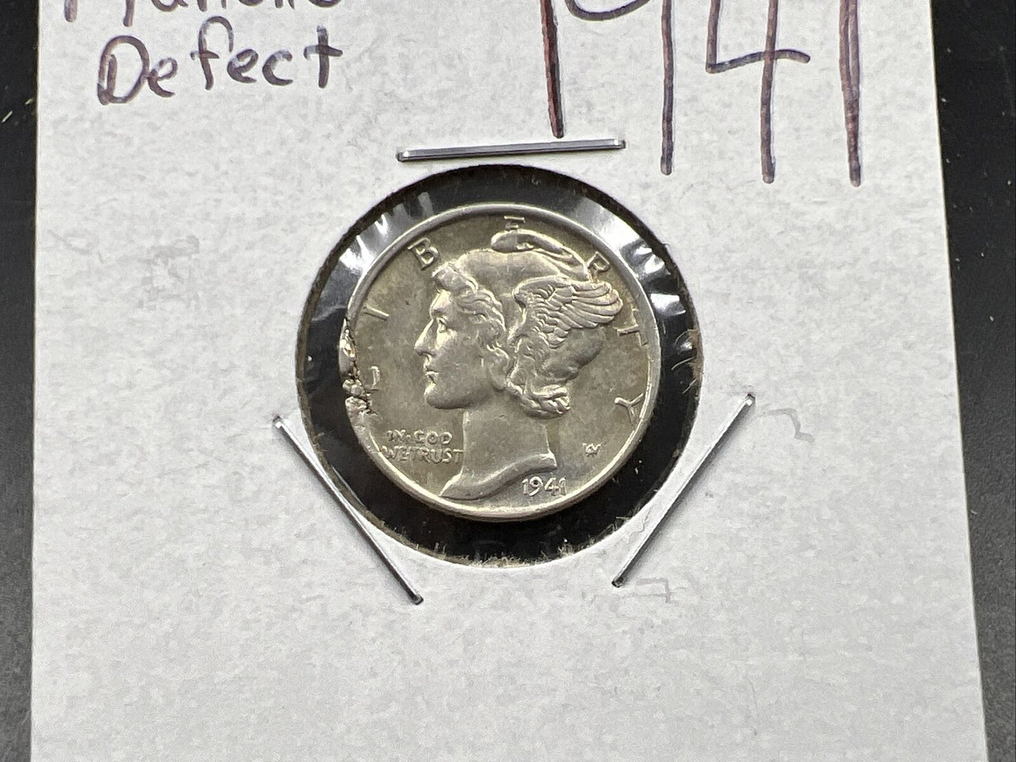 1941 P Mercury Silver Dime Coin w/ Major Planchet Flaw Error AU About UNC
