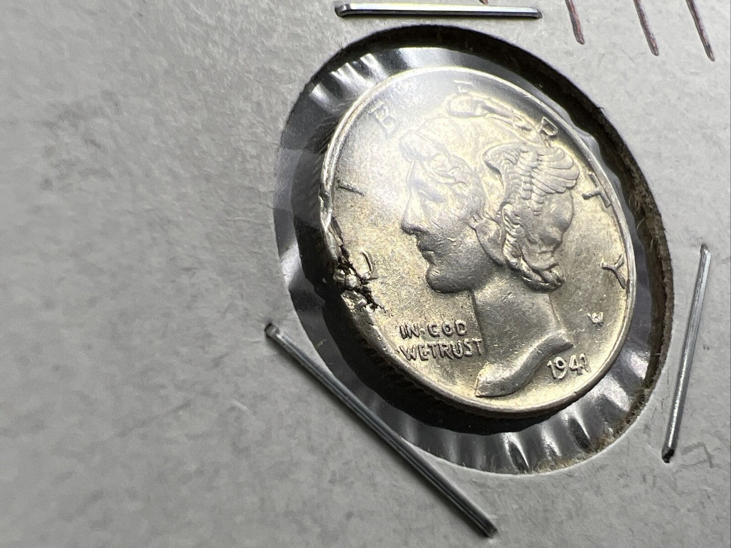 1941 P Mercury Silver Dime Coin w/ Major Planchet Flaw Error AU About UNC