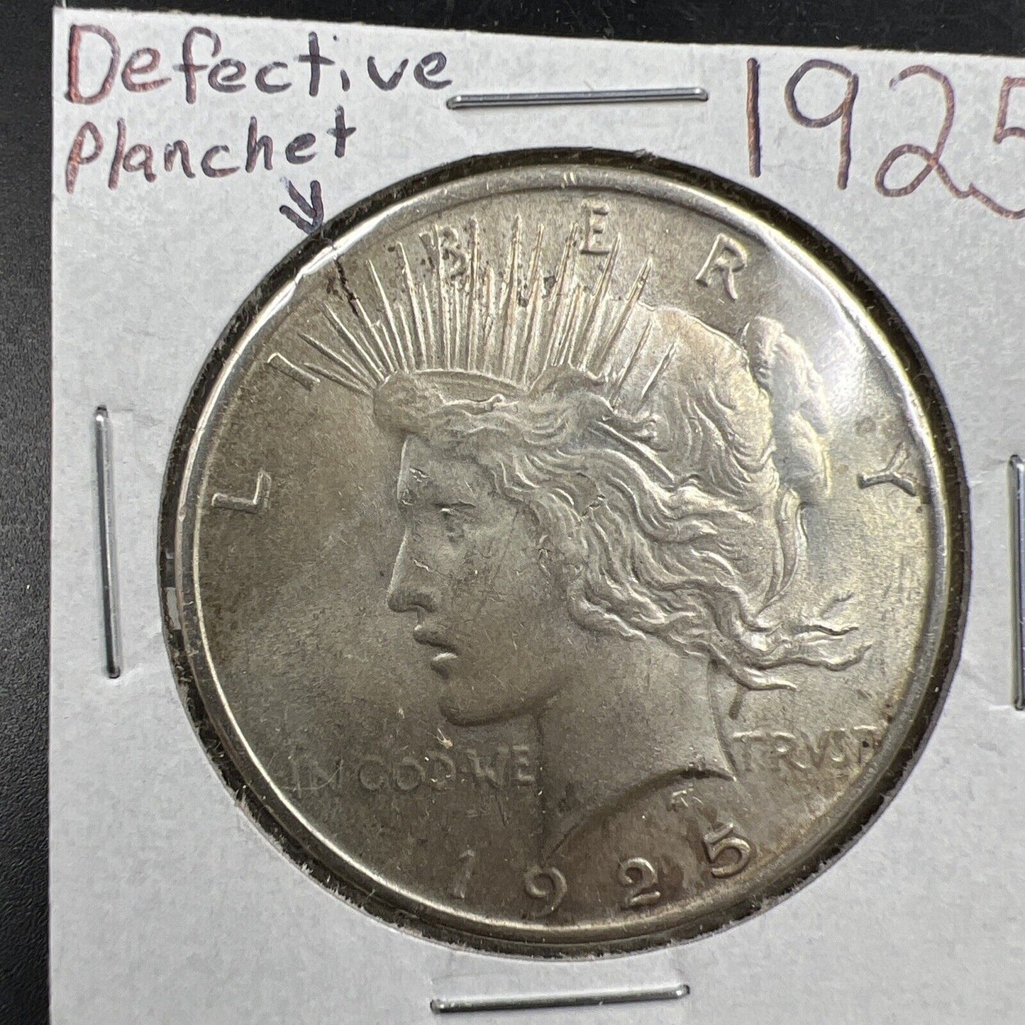1925 P $1 Peace Silver Dollar Coin Defective Cracked Planchet Error XF