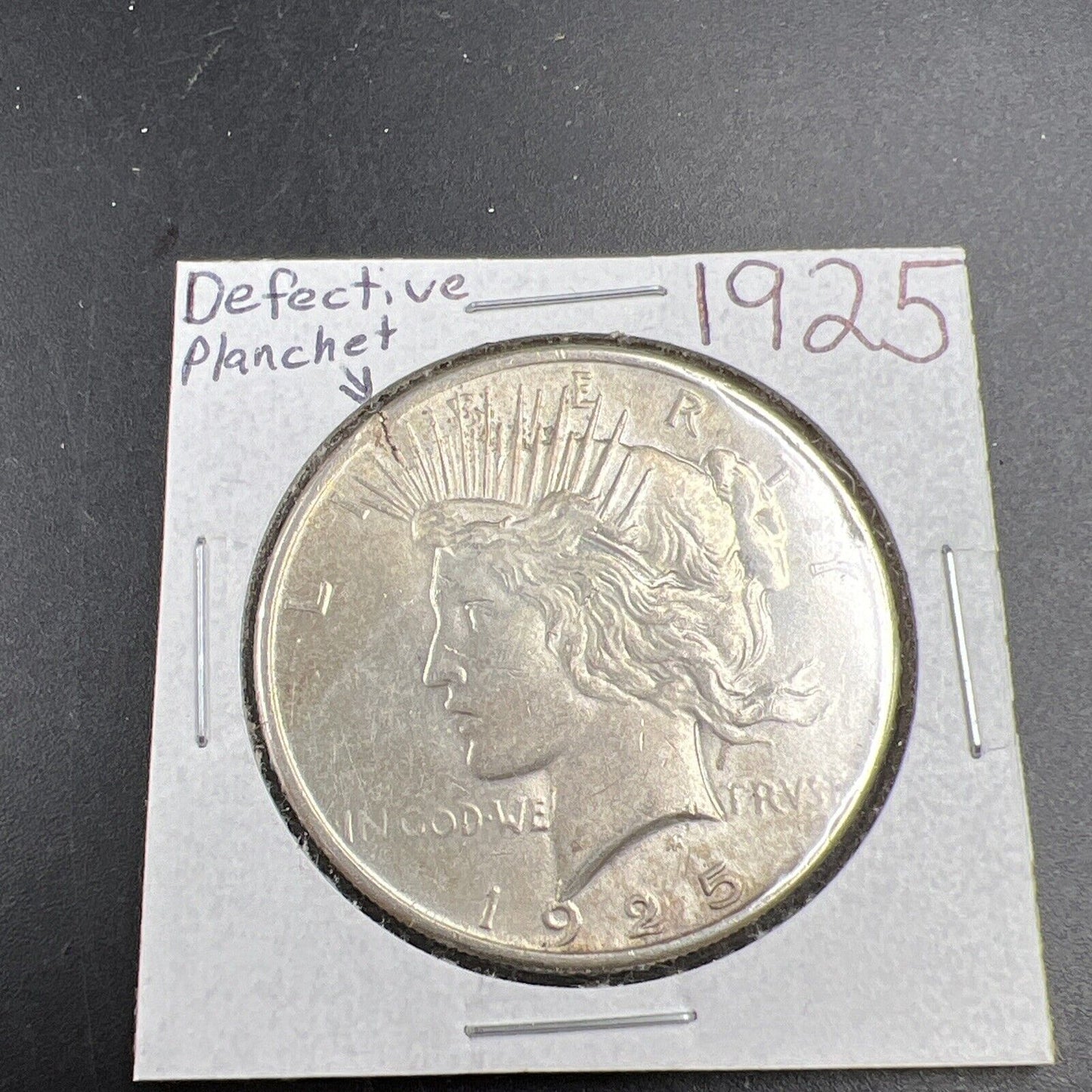 1925 P $1 Peace Silver Dollar Coin Defective Cracked Planchet Error XF