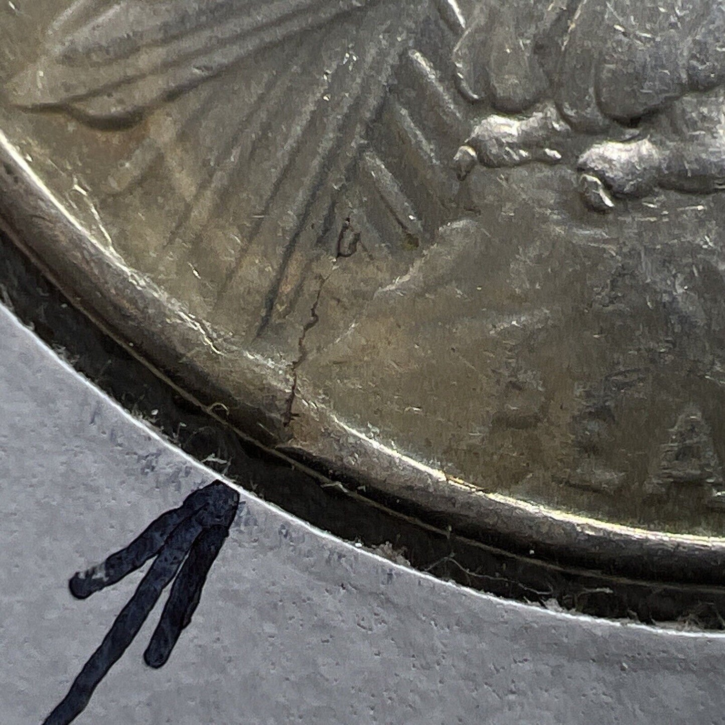 1925 P $1 Peace Silver Dollar Coin Defective Cracked Planchet Error XF