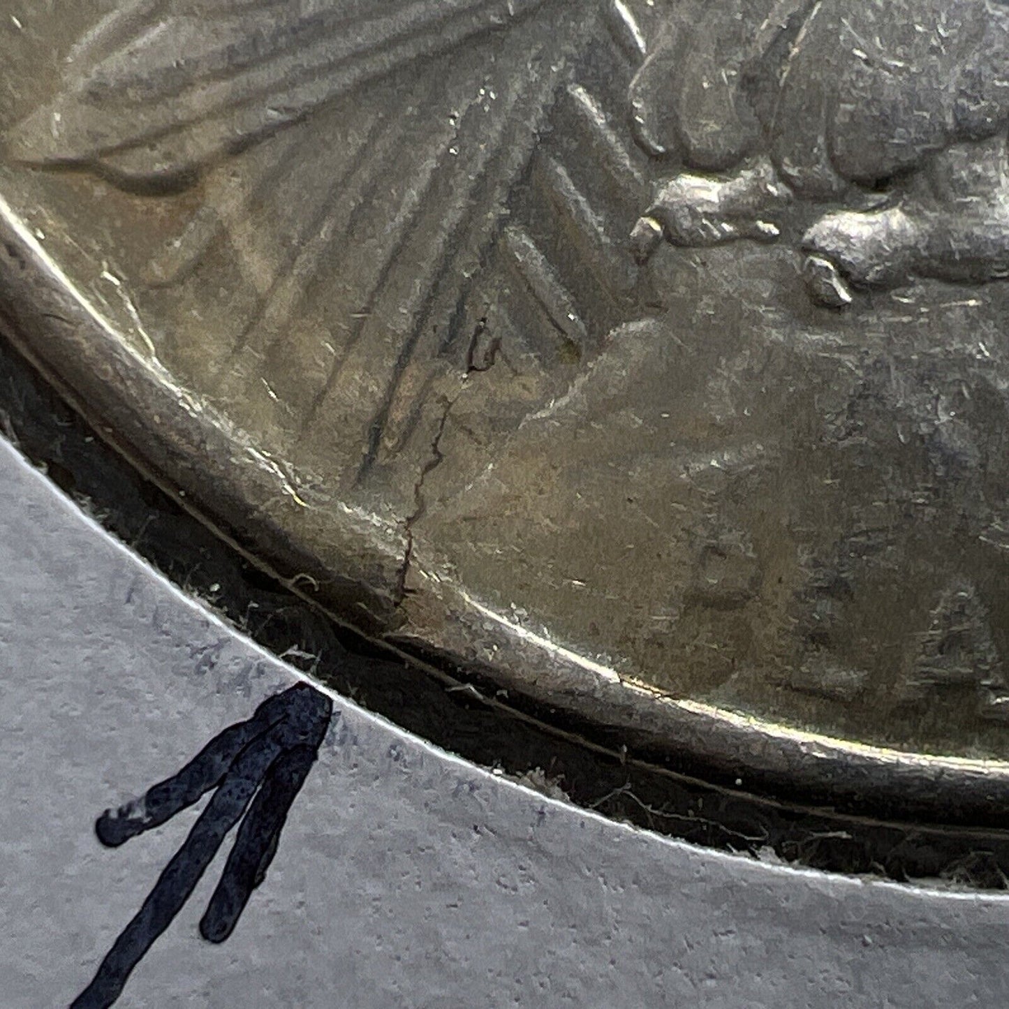 1925 P $1 Peace Silver Dollar Coin Defective Cracked Planchet Error XF