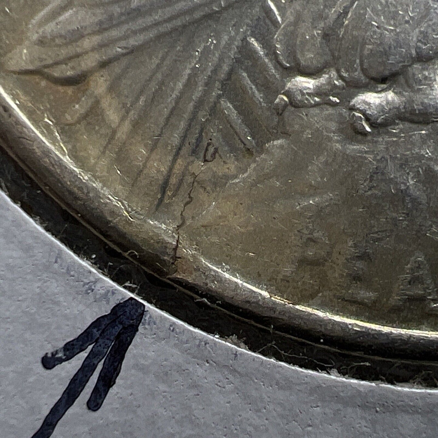 1925 P $1 Peace Silver Dollar Coin Defective Cracked Planchet Error XF