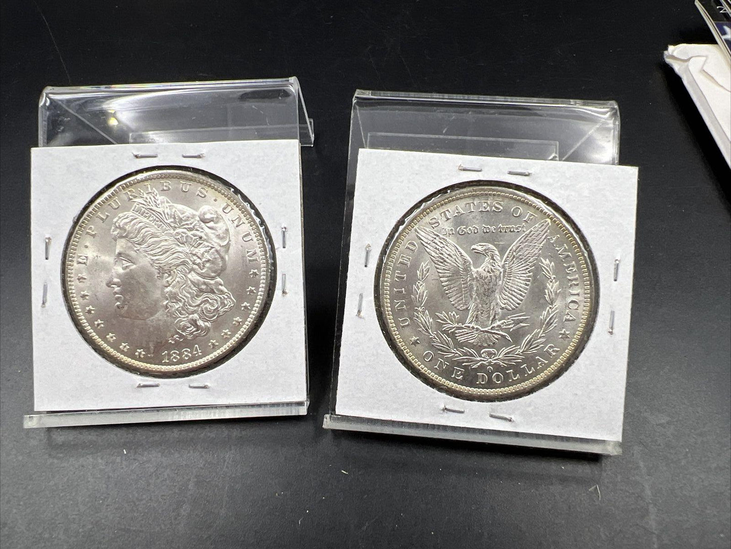 Pair / Lot of 2 End of Roll Toned CH BU 1884 O $1 Morgan Silver Dollar Coins Unc