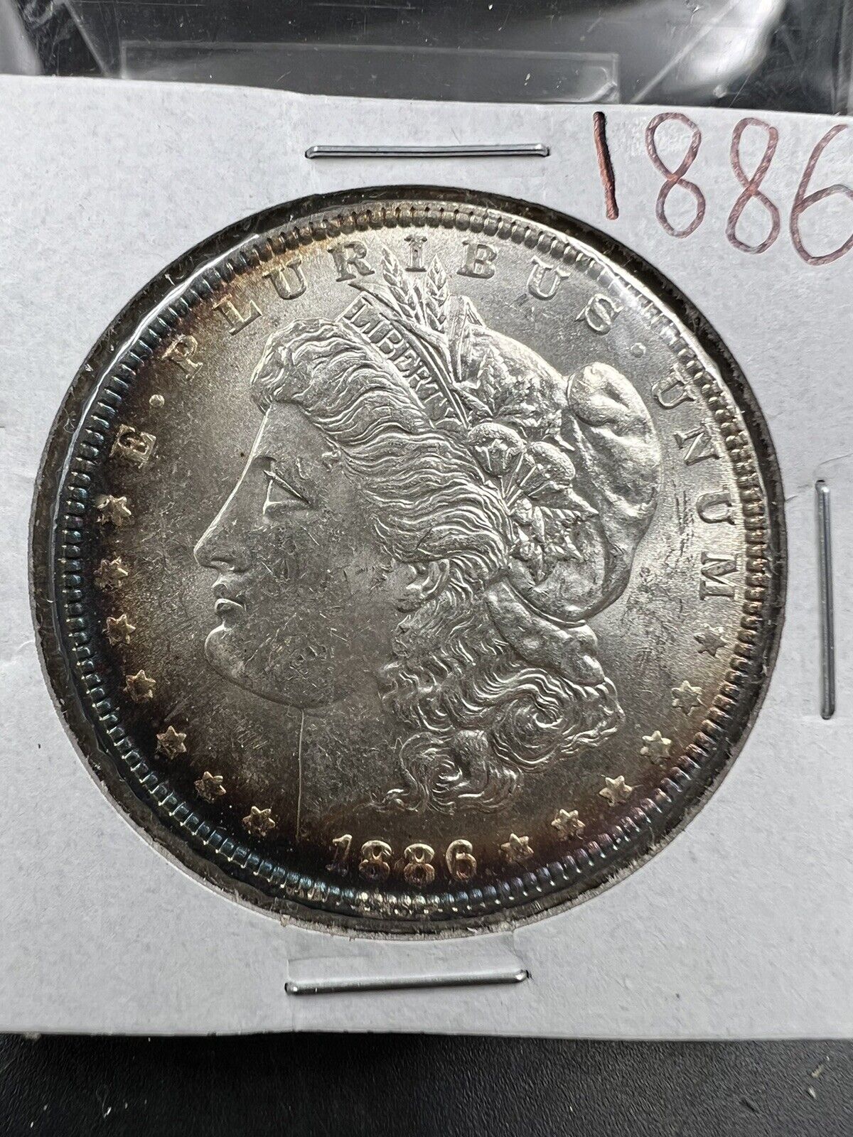 1886 $1 Morgan Silver Dollar Coin BU UNC Nice Toning Toner