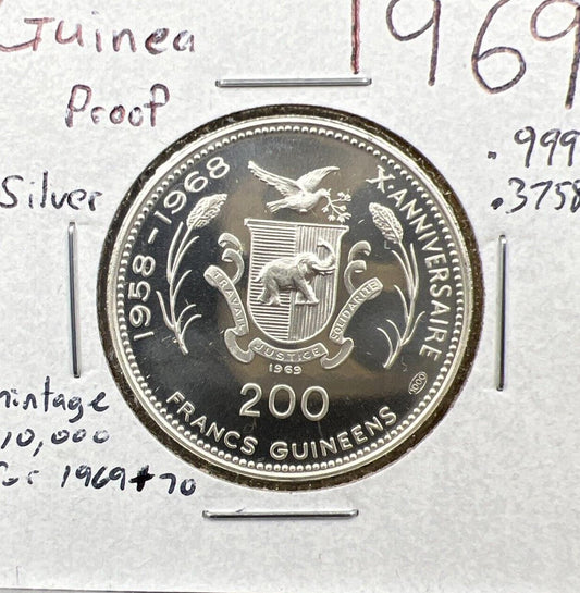 GUINEA 1969 200 Francs Guinees Silver Gem Proof JFK RFK