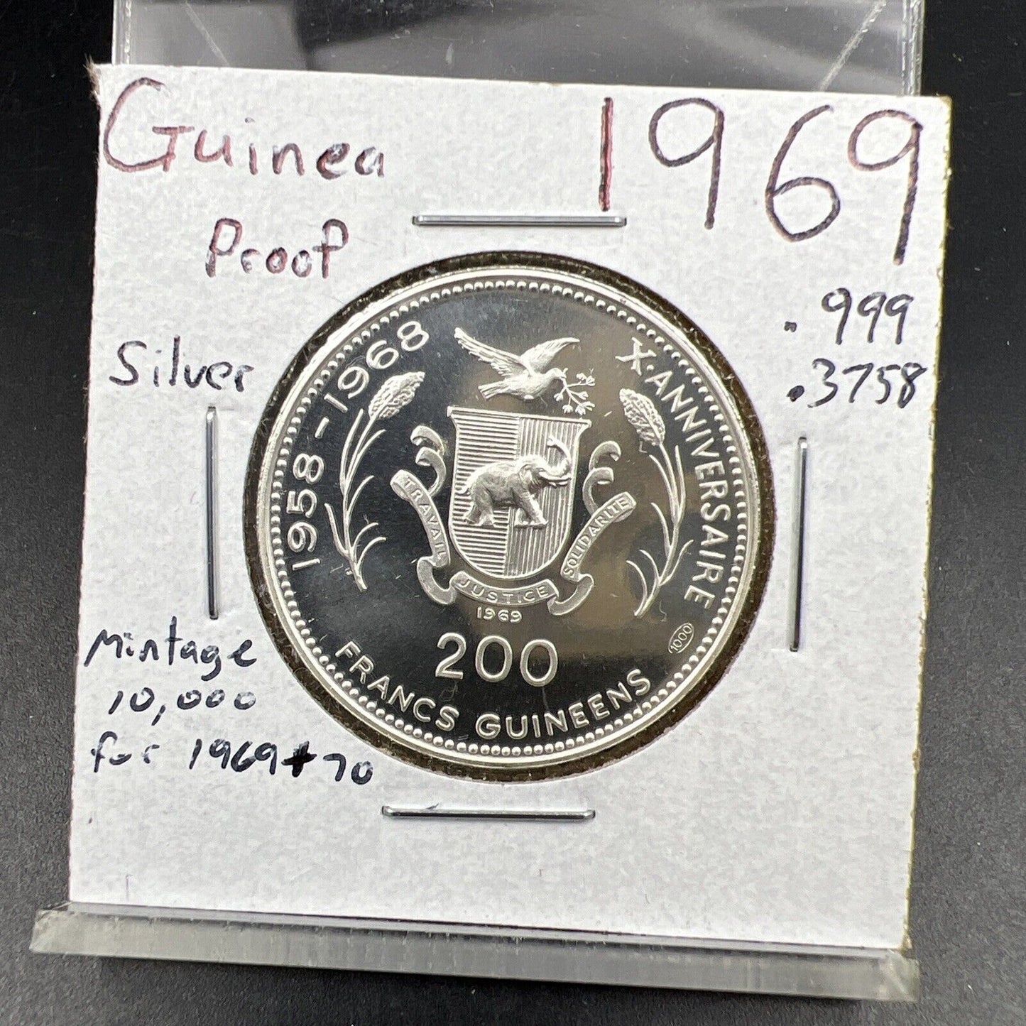 GUINEA 1969 200 Francs Guinees Silver Gem Proof JFK RFK